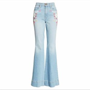Alice + Olivia Embroidered Bell Bottom Jeans NEW
